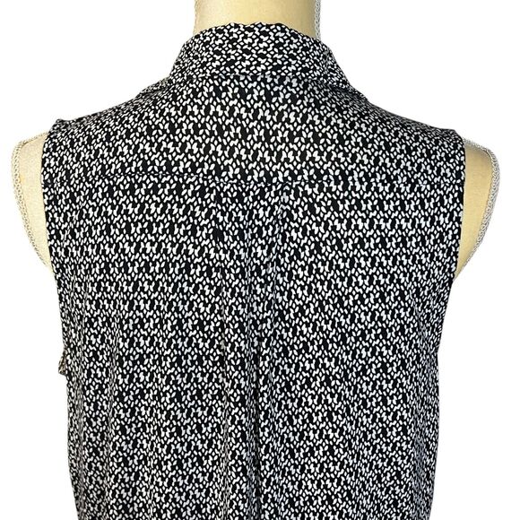 Ann Taylor LOFT Sleeveless Blouse Top Geometric Print Collared Black M Pockets - Picture 10 of 15
